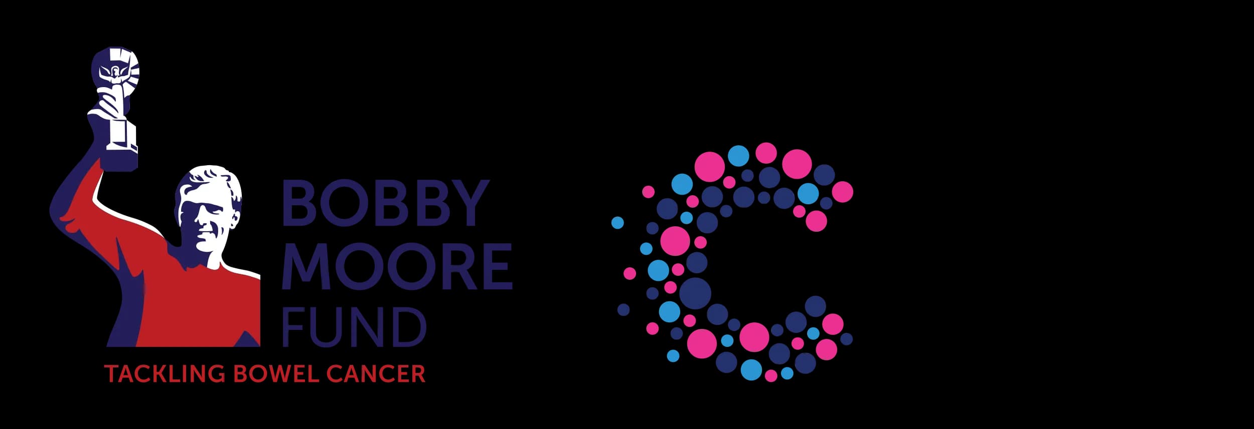The Bobby Moore Fund logo. Set up to tackle bowel cancer in memory of Bobby More OBE.