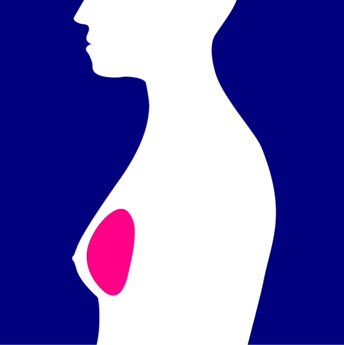 Silhouette of a body on a navy blue background with the breast area highlighted in pink.