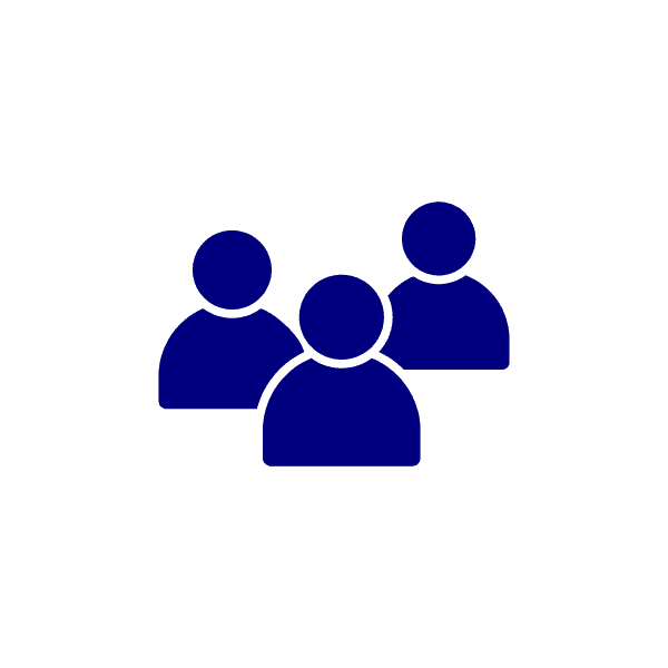 A navy icon of three head shoulders.