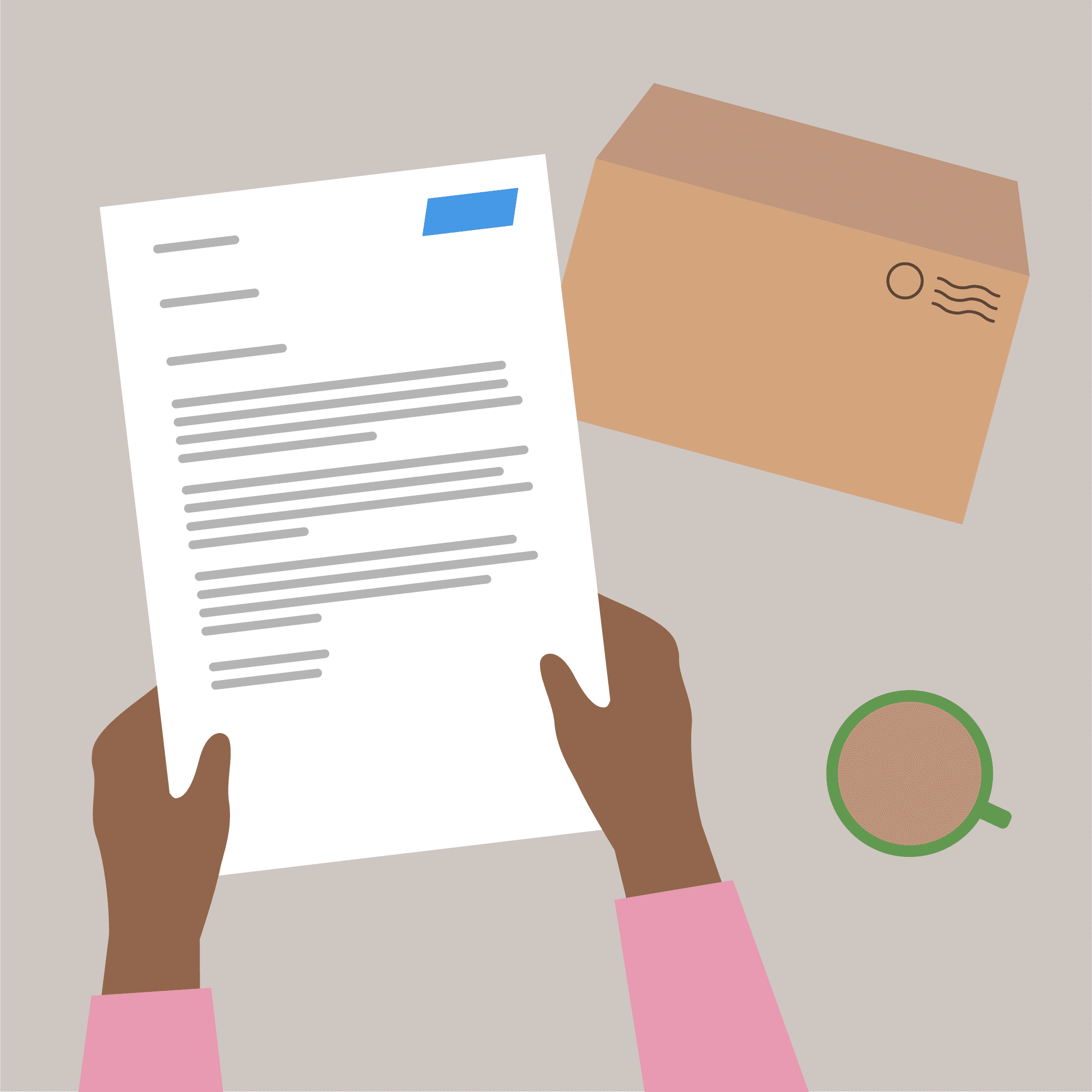 An illustration of a person holding a letter.