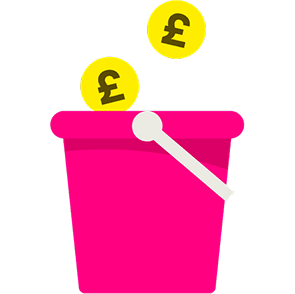 A pink fundraising bucket illustration.