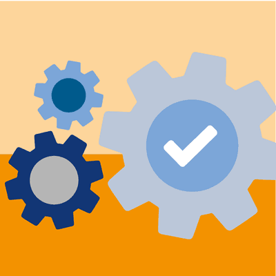 Illustration of three cogs.